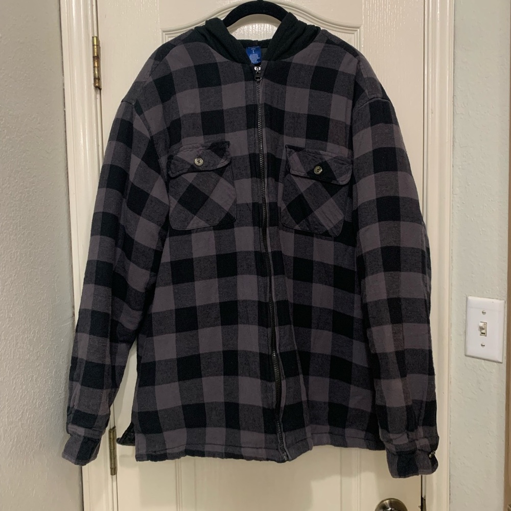 Highland Men’s Large Plaid Black & Gray Hoodie Full Zip Jacket
